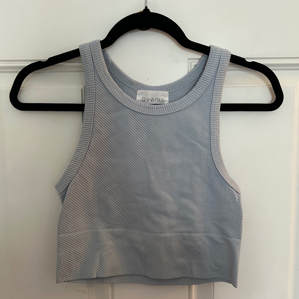 Avenu High-Neck Ribbed Crop Top in Light Blue